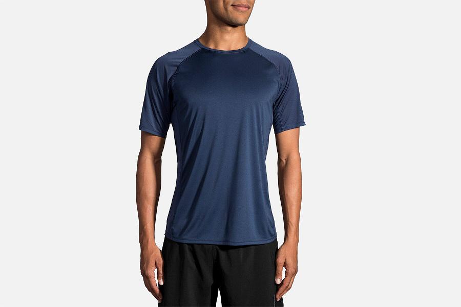Brooks Stealth Men Sport Clothes & Running Shirt Blue XIQ024917
